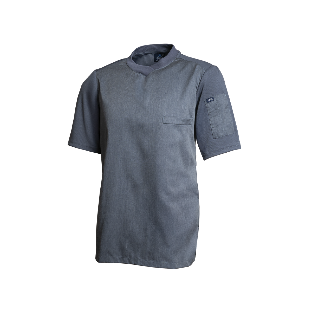 Gray short-sleeve shirt with a pocket on a white background