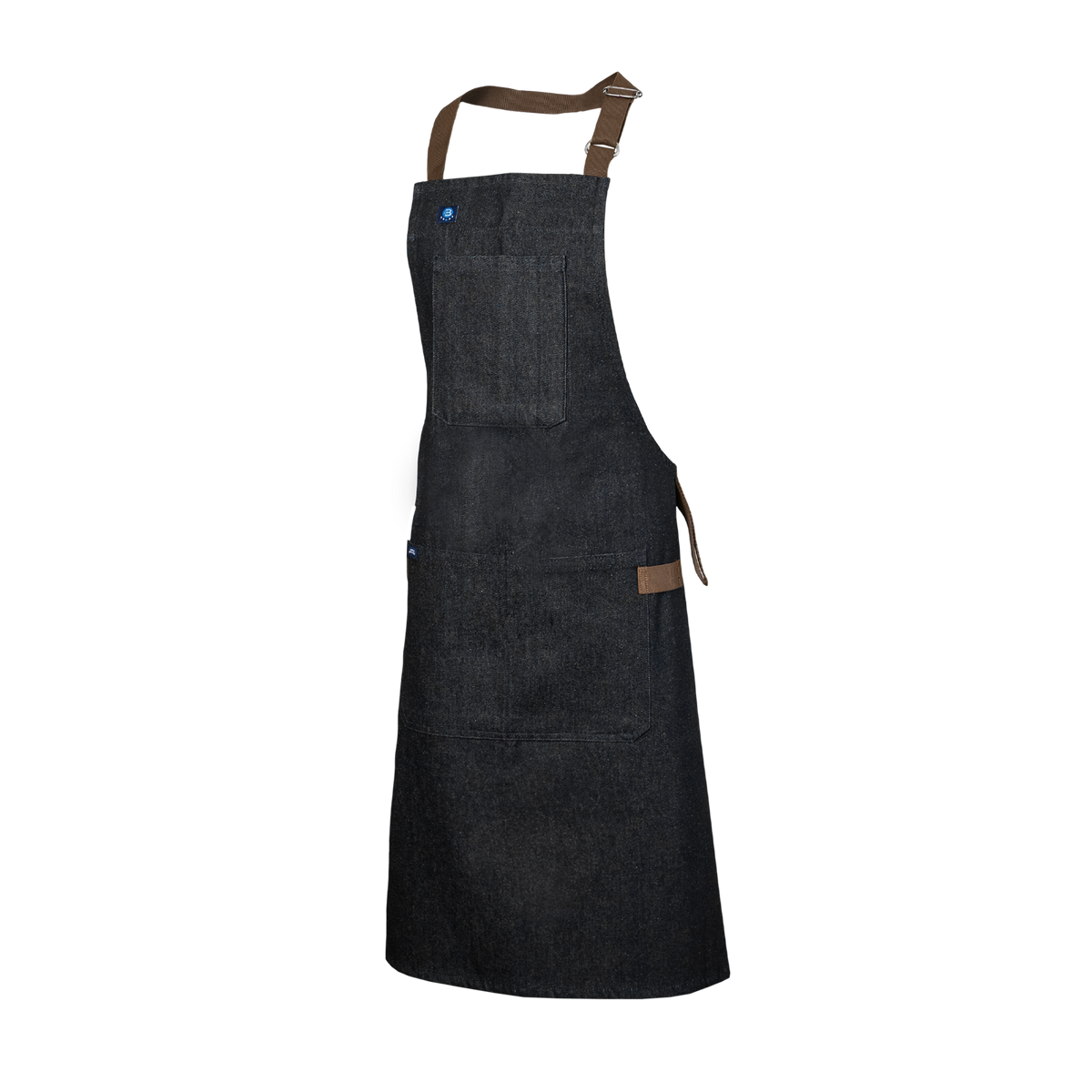 Black apron with brown straps